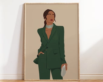 Desi Art, Indian Wall Art, Modern Indian Woman in Suit, South Asian Art, Brown Girl Art, South Indian Art, Tamil Art, Boss Lady, Asian Art