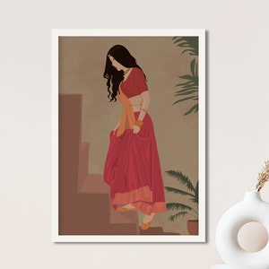 Desi Art, art mural indien, Asie du Sud, Art femme indienne moderne, Art déco Inde du Sud, Art tamoul, Illustration de fille brune, femme punjabi