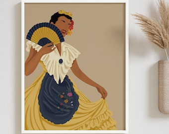 Arte de mujer mexicana, Impresión de arte mural de México, Arte hispánico, Arte folclórico, Mes de la Herencia Hispana, Arte latino, Retrato latinoamericano, Latina