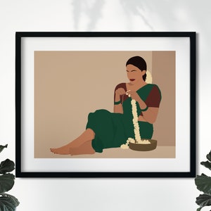 South Asian Wall Art, Indian Art Print, Brown Girl Poster, South Indian Woman Art, Desi Art, Tamil girl, American Indian Poster, Telugu Art