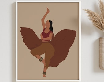 Póster de Bharatanatyam, bailarina india, arte de niña morena, arte mural indio, arte desi, arte de mujer del sur de Asia, arte de niña tamil, arte indígena americano