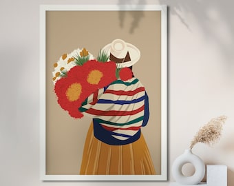 Arte de mujer mexicana, Impresión de arte mural de México, Arte hispánico, Arte folclórico, Mes de la Herencia Hispana, Impresiones de arte latino, Retrato latinoamericano