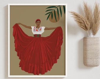 Mexican Woman Art, Mexico Wall Art Print, Hispanic Art, Folklore Art, Hispanic Heritage Month, Latino Art Prints, Latin American Portrait