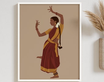 Bharatanatyam Art, Indian Dancer Wall Art, Indian Prints, Brown Girl Art, Desi Art, South Asian Woman Art, Tamil girl, American Indian Art
