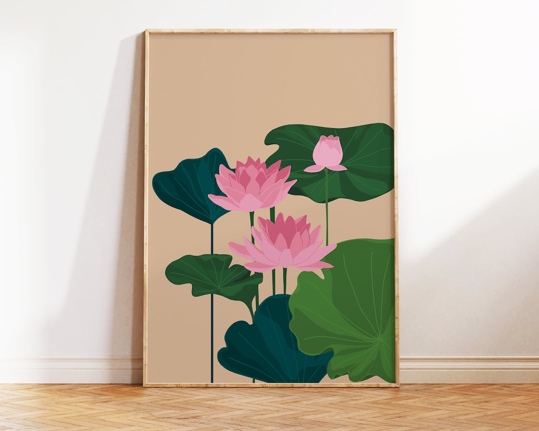 Boho Lotus Flower Print, Pastel Pink Minimalist Lotus Digital Art ...