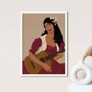 Mexican Woman with Guitar Folk Art, Mexico Art, Hispanic Wall Art, Folklore Art, Hispanic Heritage Month, Latino Art Prints, Latin American