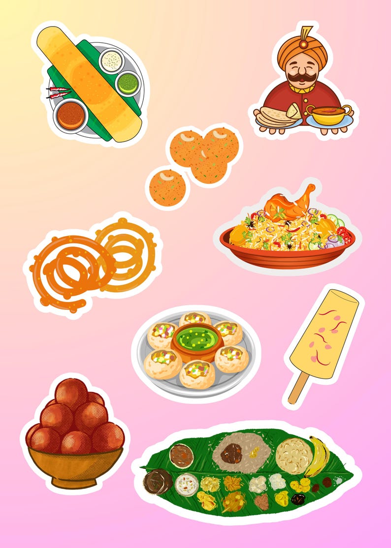 Indian Food Sticker Sheet, Cute Desi Sticker, Indian Sticker, Funny ...