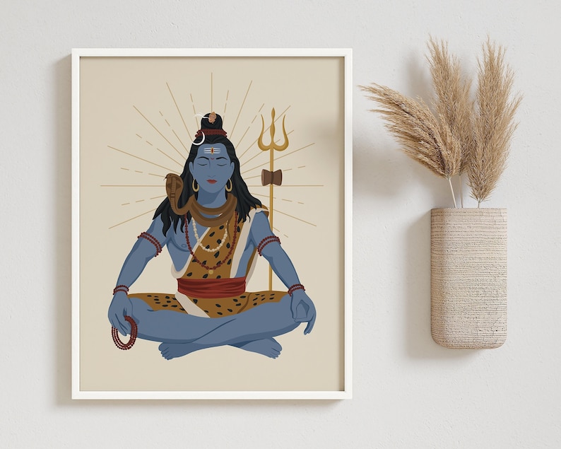 Impression d'art Seigneur Shiva, art mural Shiva, art dieu hindou, oeuvre d'art hindoue, affiche de Shiva, art hindou, affiche de méditation, art mural spirituel, Mahadev image 1
