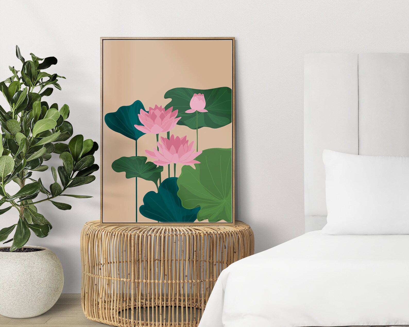 Boho Lotus Flower Print Pastel Pink Minimalist Lotus Digital - Etsy