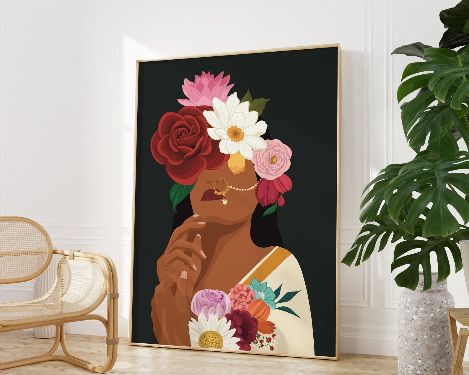 Buy Indian Woman Flower Head Wall Art Desi Art Flower Woman Art Online