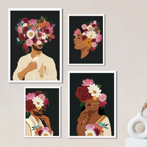 Indian Man Flower Head Wall Art, Desi Art, South Asian Man Art, Brown Men Portrait, South Indian Art, Tamil Home Decor, Indian Man in Dothi image 4