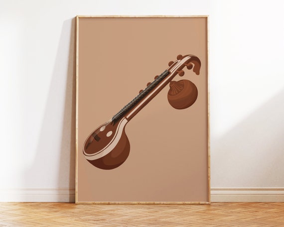 Veena Art, Indian Wall Art, Desi Art, Saraswati Veena, South