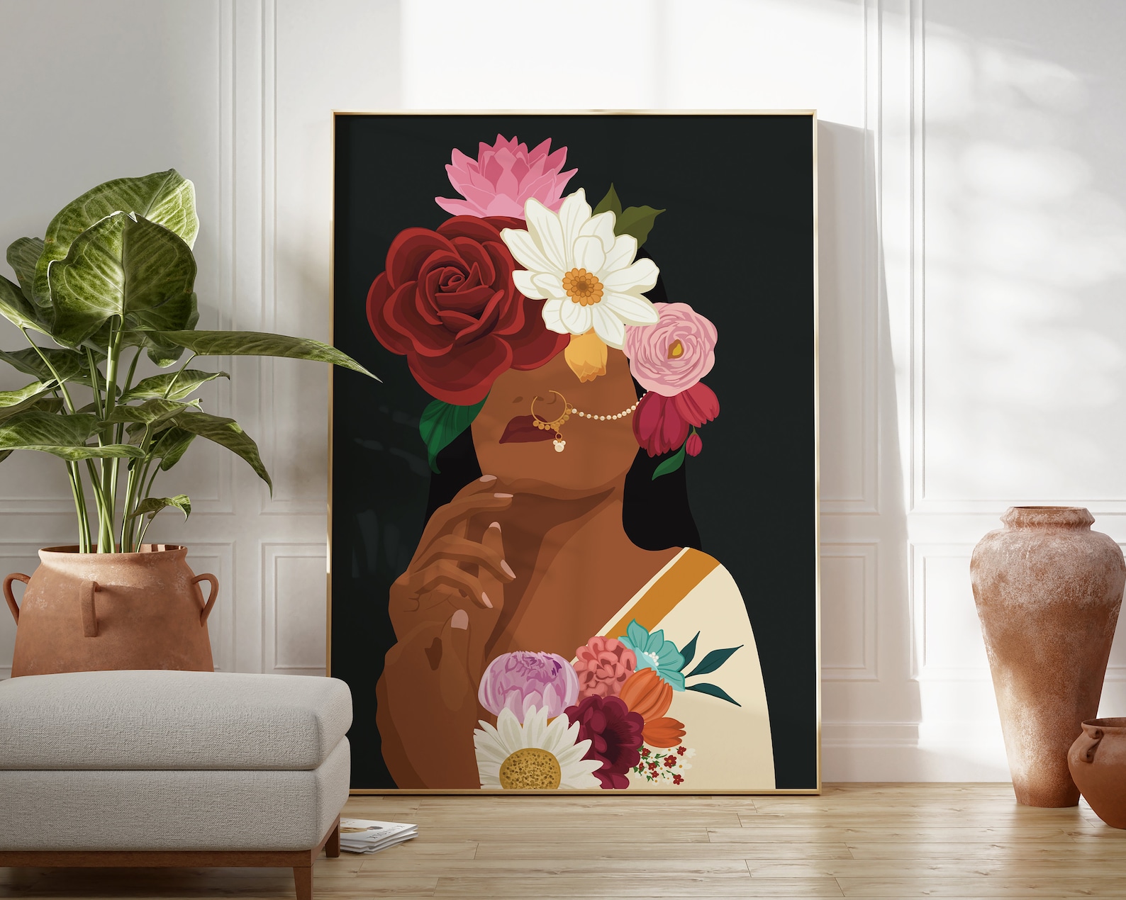 Buy Indian Woman Flower Head Wall Art Desi Art Flower Woman Art Online