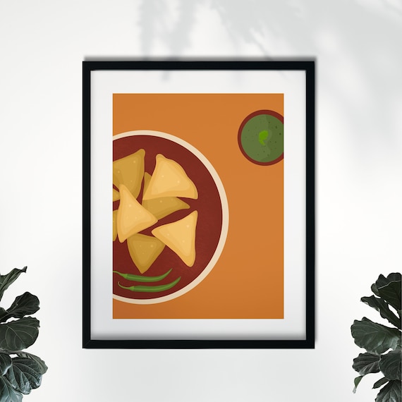 Samosa Art, Modern Asian Kitchen Decor, Pop Art, India Food Art Print, Indian Pastry Modern Art, Home & Dining, Food Lover, Desi food, Snack