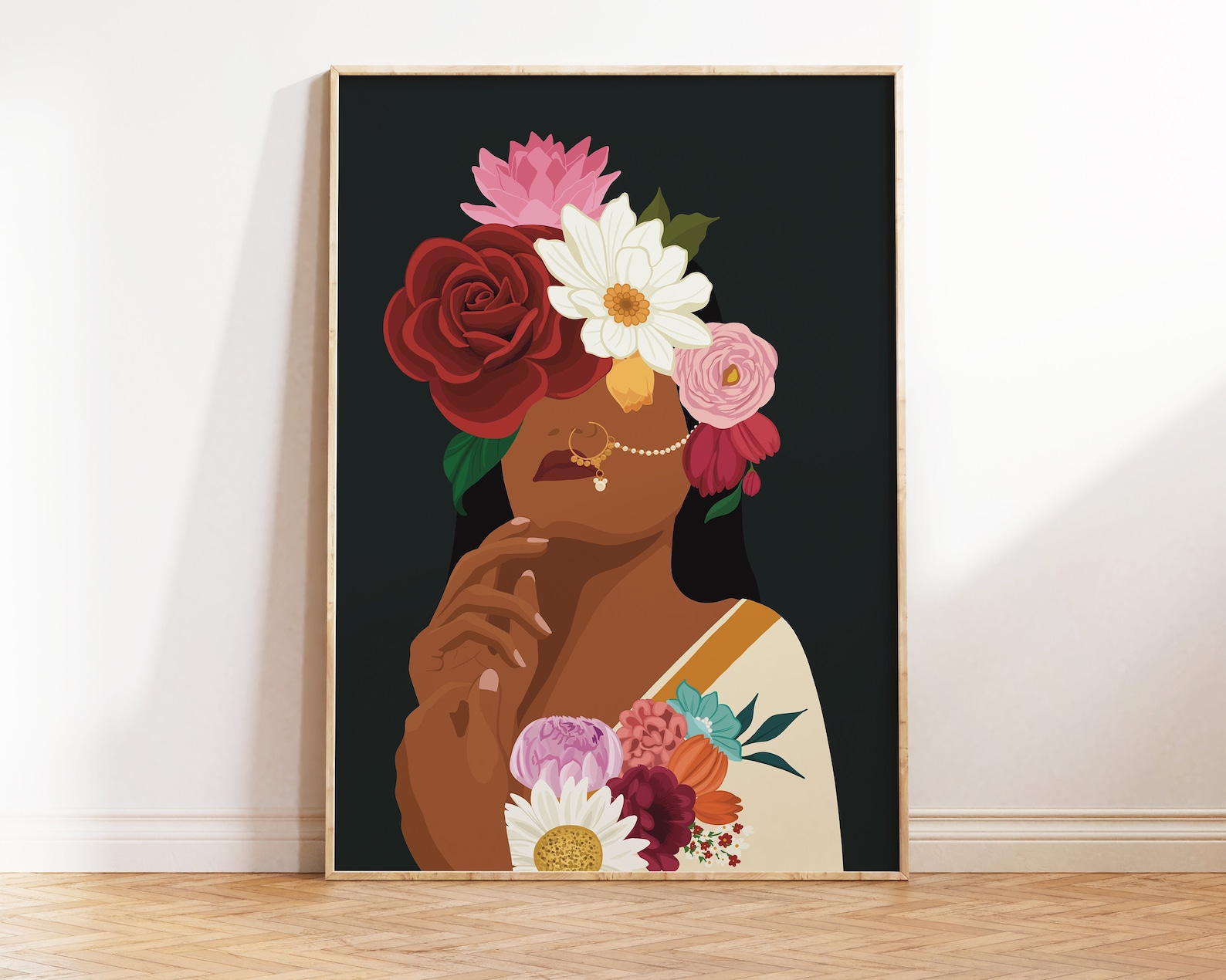 Buy Indian Woman Flower Head Wall Art Desi Art Flower Woman Art Online