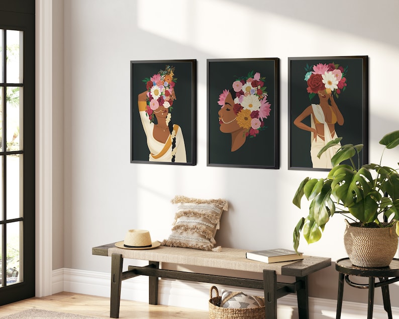 Indian Woman Flower Head Wall Art Desi Art Flower Woman Art Etsy