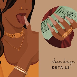 May include: A woman with long black hair is wearing a gold chain necklace, a gold ring, and a gold bracelet. She is holding a stack of cash in her hand. The background is a light brown color.