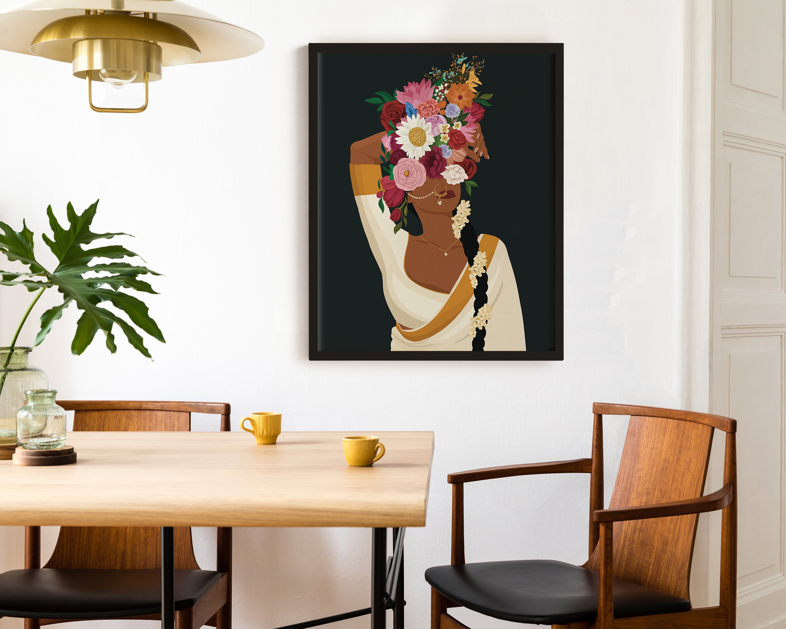 Indian Woman Flower Head Wall Art Desi Art Flower Woman Art Etsy UK