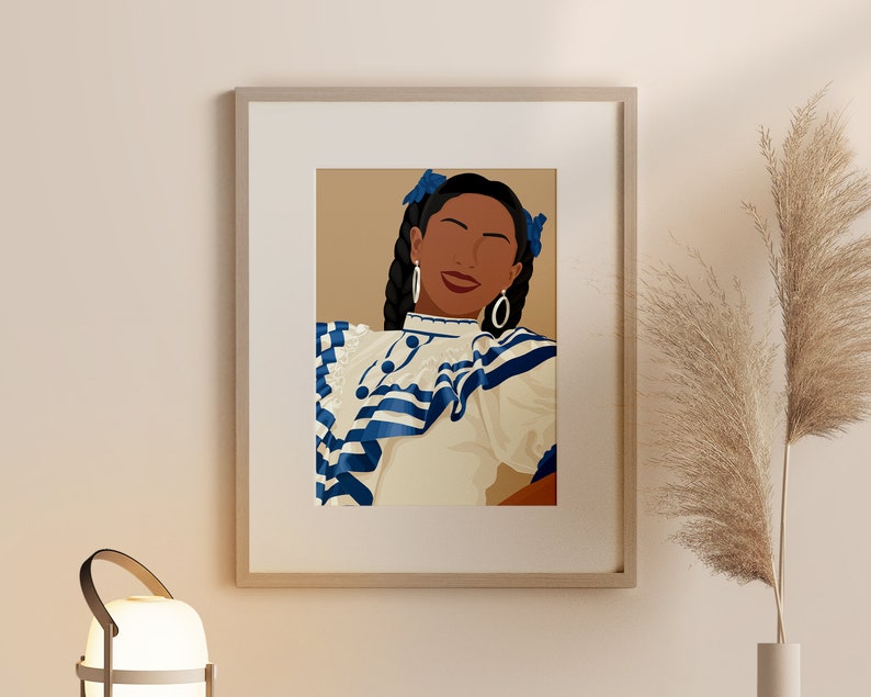 El Salvador Art Print, Salvadoran Woman Poster, Salvador Traditional Portrait, Salvadorean Art, Central American, Hispanic Art, Latino Art image 4