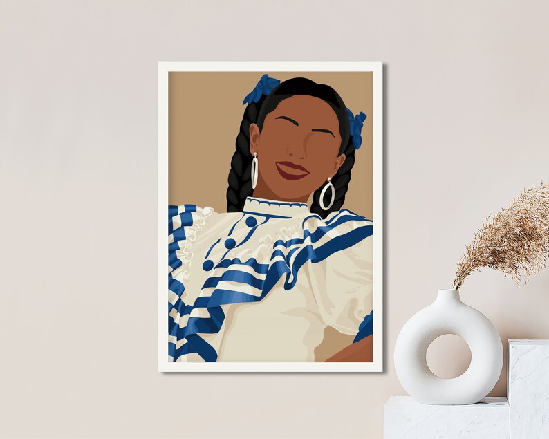 El Salvador Art Print, Salvadoran Woman Poster, Salvador Traditional Portrait, Salvadorean Art, Central American, Hispanic Art, Latino Art image 1
