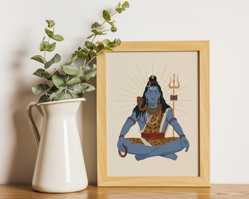 Impression d'art Seigneur Shiva, art mural Shiva, art dieu hindou, oeuvre d'art hindoue, affiche de Shiva, art hindou, affiche de méditation, art mural spirituel, Mahadev image 7