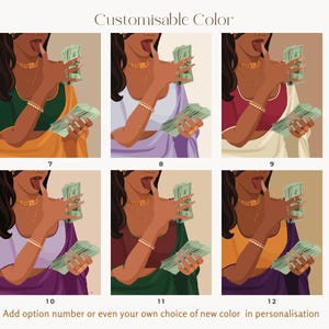 Rich Indian Woman Art, Desi Wall Art, Mom Im a Rich Man Art, Powerful South Asian Woman Art, Indian Art, Tamil Girl, Brown Girl with Money image 7