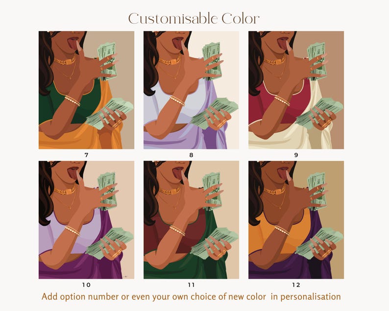 Rich Indian Woman Art, Desi Wall Art, Mom Im a Rich Man Art, Powerful South Asian Woman Art, Indian Art, Tamil Girl, Brown Girl with Money image 7