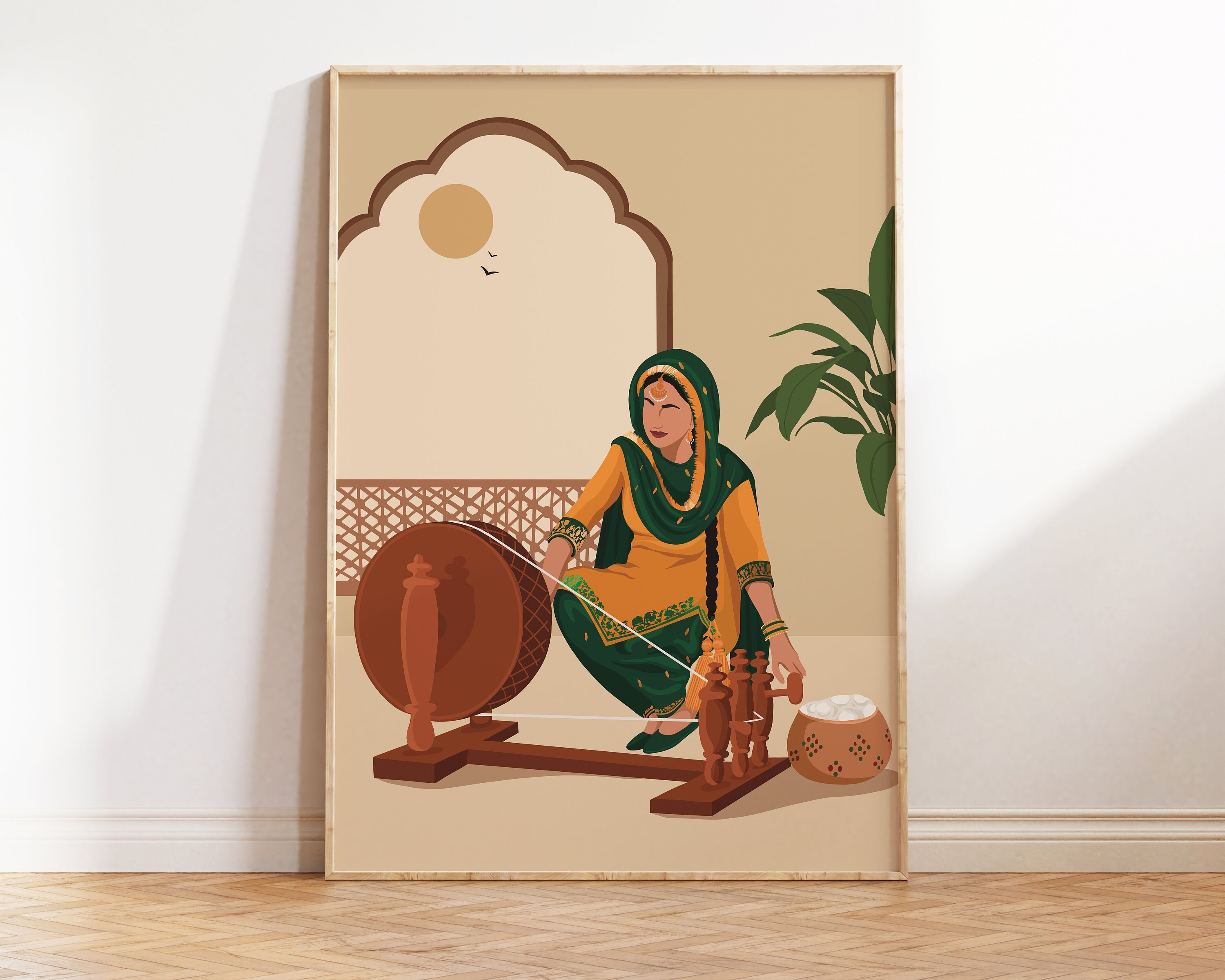 Punjabi Art, Charkha Spinning Art Print, South Asian Ethnic Home