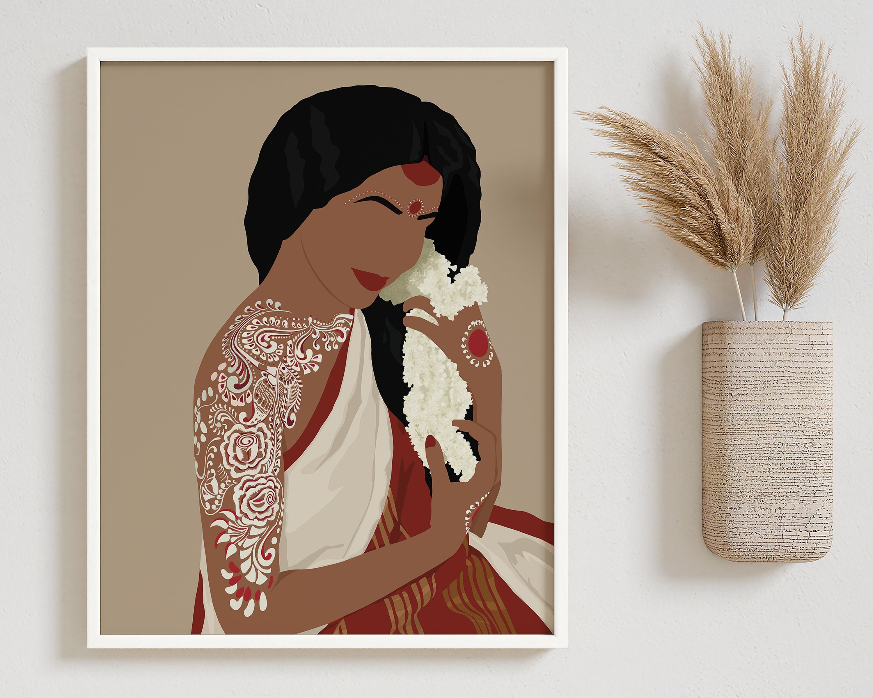 bengali-woman-art-kolkata-wall-art-desi-art-south-asian-etsy