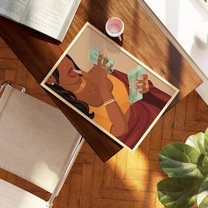 Rich Indian Woman Art, Desi Wall Art, Mom Im a Rich Man Art, Powerful South Asian Woman Art, Indian Art, Tamil Girl, Brown Girl with Money image 3