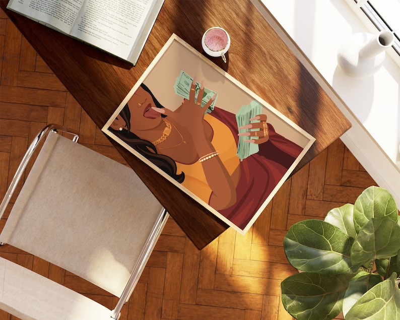 Rich Indian Woman Art, Desi Wall Art, Mom Im a Rich Man Art, Powerful South Asian Woman Art, Indian Art, Tamil Girl, Brown Girl with Money image 3