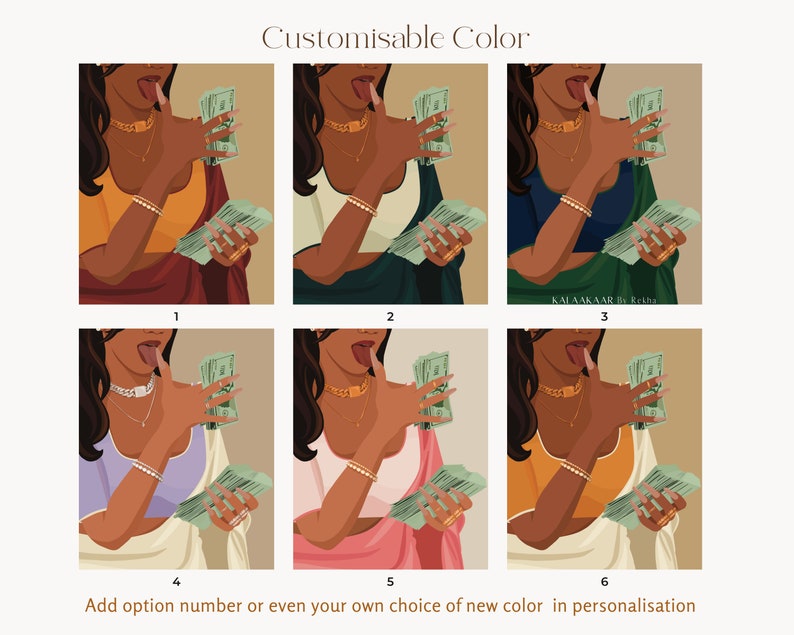 Rich Indian Woman Art, Desi Wall Art, Mom Im a Rich Man Art, Powerful South Asian Woman Art, Indian Art, Tamil Girl, Brown Girl with Money image 6
