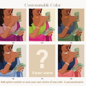 Rich Indian Woman Art, Desi Wall Art, Mom Im a Rich Man Art, Powerful South Asian Woman Art, Indian Art, Tamil Girl, Brown Girl with Money image 8