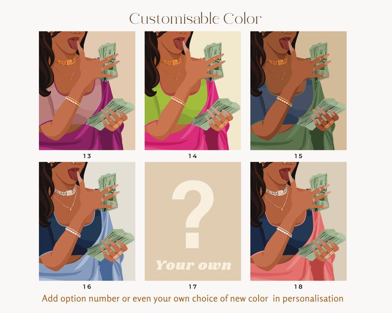 Rich Indian Woman Art, Desi Wall Art, Mom Im a Rich Man Art, Powerful South Asian Woman Art, Indian Art, Tamil Girl, Brown Girl with Money image 8