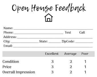 Open House Feedback Printable