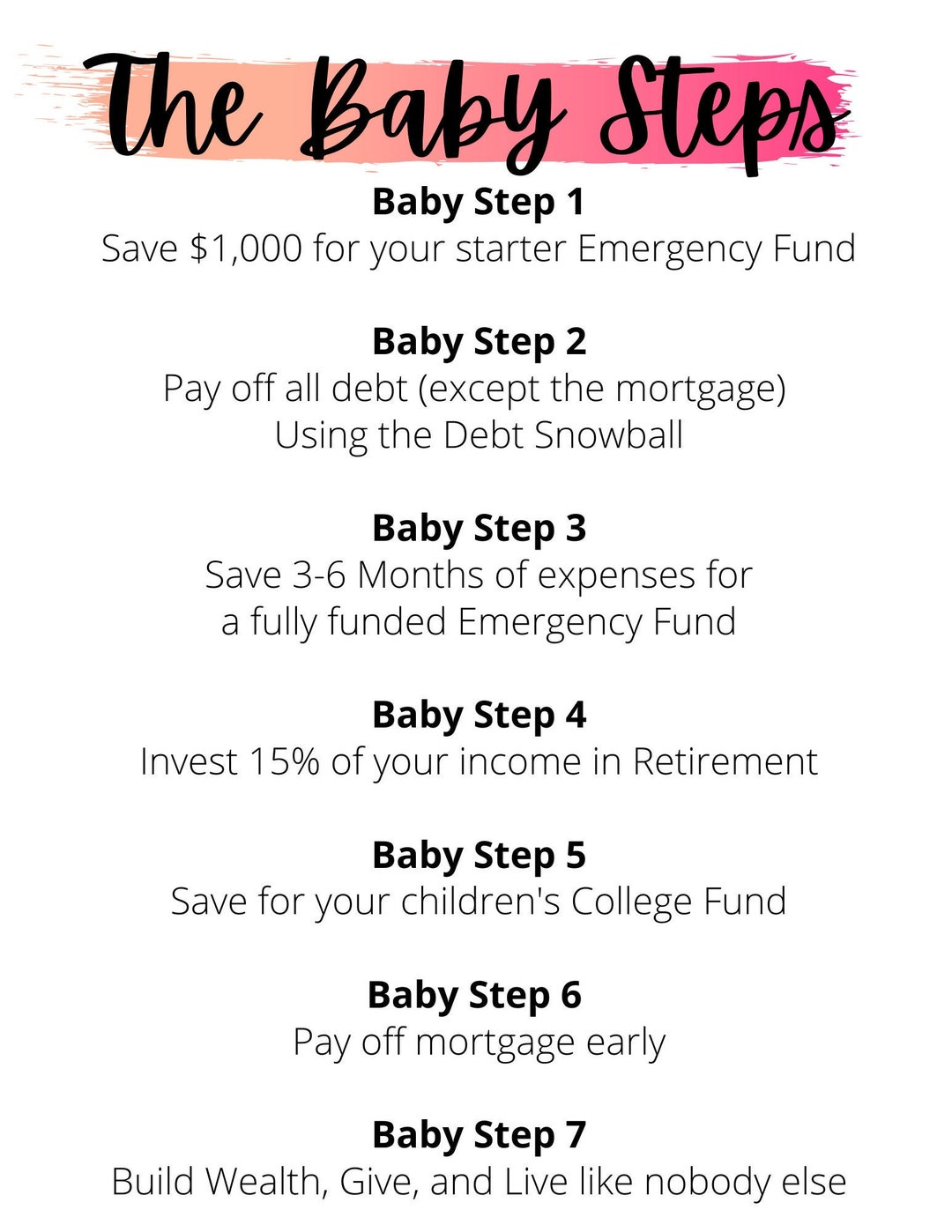 The Baby Steps Printable - Dave Ramsay - Goal Tracker - Etsy