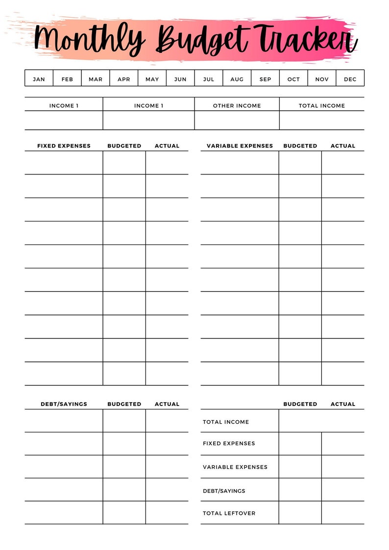 Monthly Budget tracker schedule Digital Download Template image 1