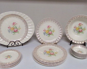 Edwin Knowles Fine China ~1920's ~ Flowers with gold trim~ Semi Vitreous Fine China~ Edwin Knowles Dinnerware Set