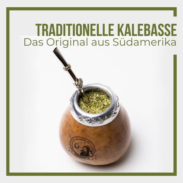 Authentische Kürbis Kalebasse & verzierte Bombilla - Traditionelles Mate Tee Erlebnis - Naturprodukt