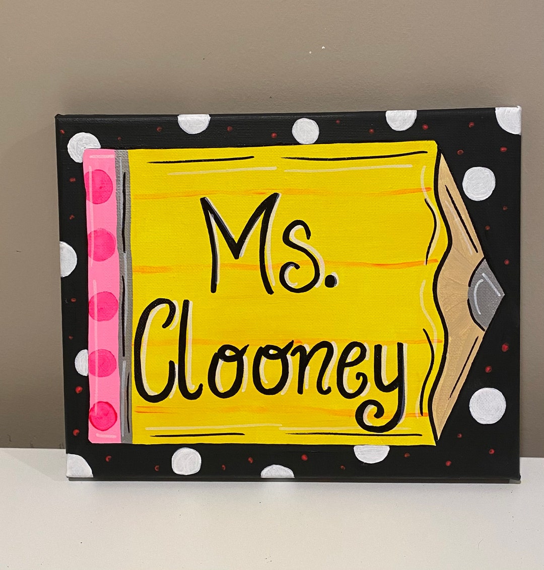 Small, Personalized, Hand Painted, Teacher Pencil Canvas Painting - Etsy