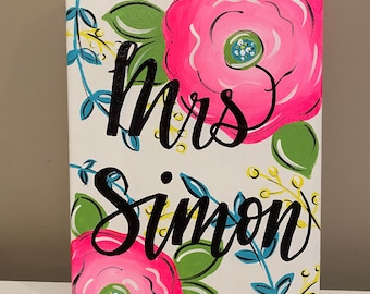 Small Personalized Hand Painted Teacher Pencil Canvas | Etsy