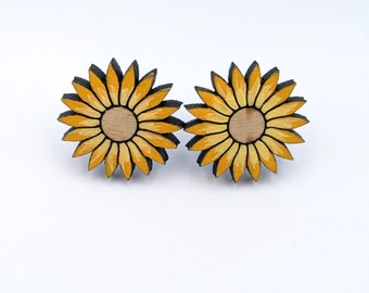 Yellow Daisy Earrings, Bright and Bold Earrings Made out of Wood, Hand-Painted, Great Gift for Mom, Sister, Wife, Or Any Special Someone