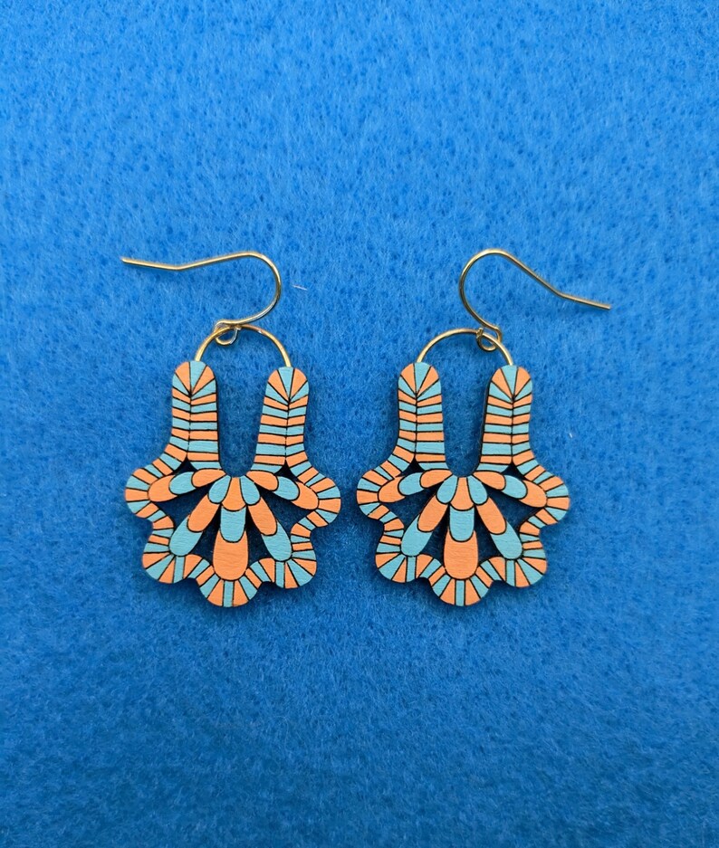 Scallop Shell Earrings in Light Blue and Orange image 1