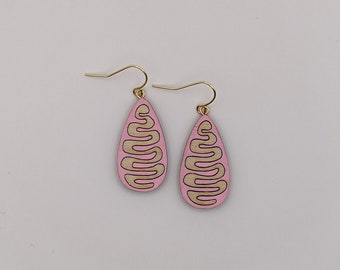Tear-Drop Shaped Earrings with Curvy Design In Pink, Wooden Earrings, Bold Earrings, Hand-Painted, colorful earrings