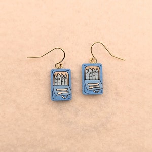 Sardines Packed in a Tin Wooden Hand-Painted Earrings