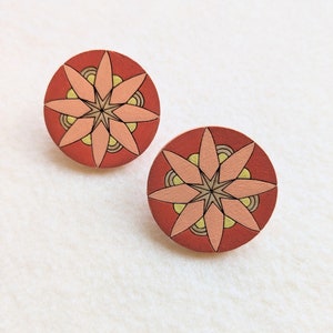Extra Large Post Earring, Wooden Earrings, Bold Earrings, Hand-Painted, colorful earrings