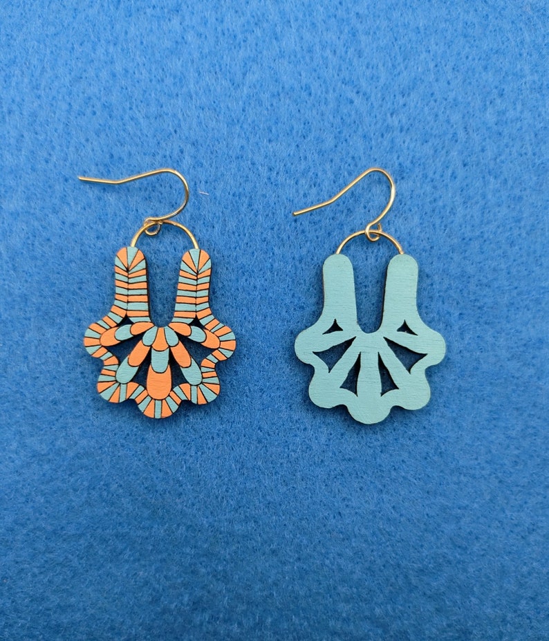 Scallop Shell Earrings in Light Blue and Orange image 2