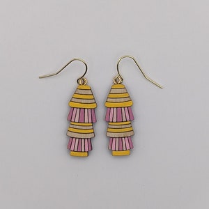 Yellow and Pink Bells, mom gift, Bold Earrings, Hand-Painted, colorful earrings, gifts for her, gifts for mom