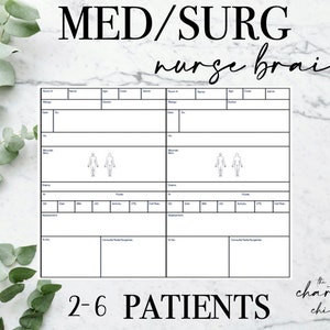 2 to 6 Patient Nurse Brain for MED/SURGICAL Units| Instant Download & Printable| Nurse Report| Nurse Brain | Hand-Off| Shift Change