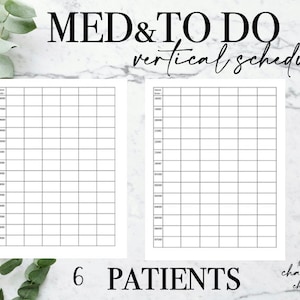VERTICAL 6 Patient Médicament/Planification des tâches pour le quart de jour/nuit | Téléchargement instantané et impression | Rapport d'infirmière | Cerveau d'infirmière | Transfert|Changement d'équipe